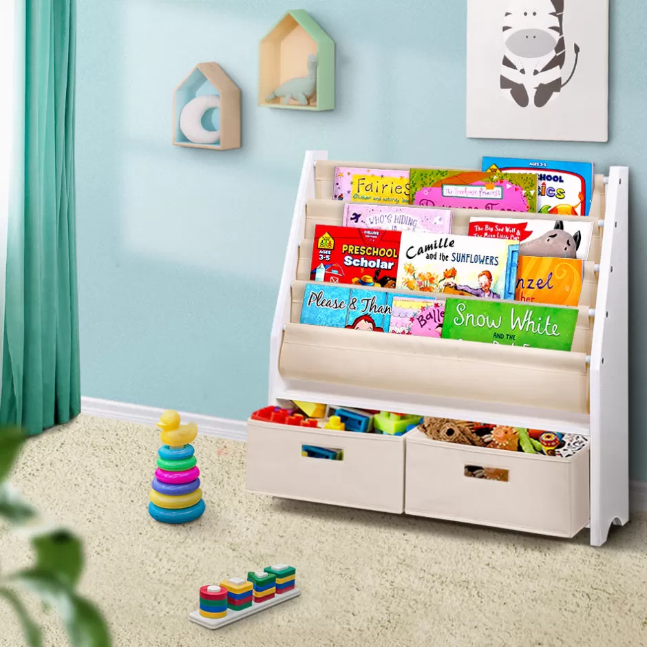 Best Sale Baby Direct Keezi 4 tier Kids Bookshelf Wooden Bookcase Children Toy Organiser Display Rack