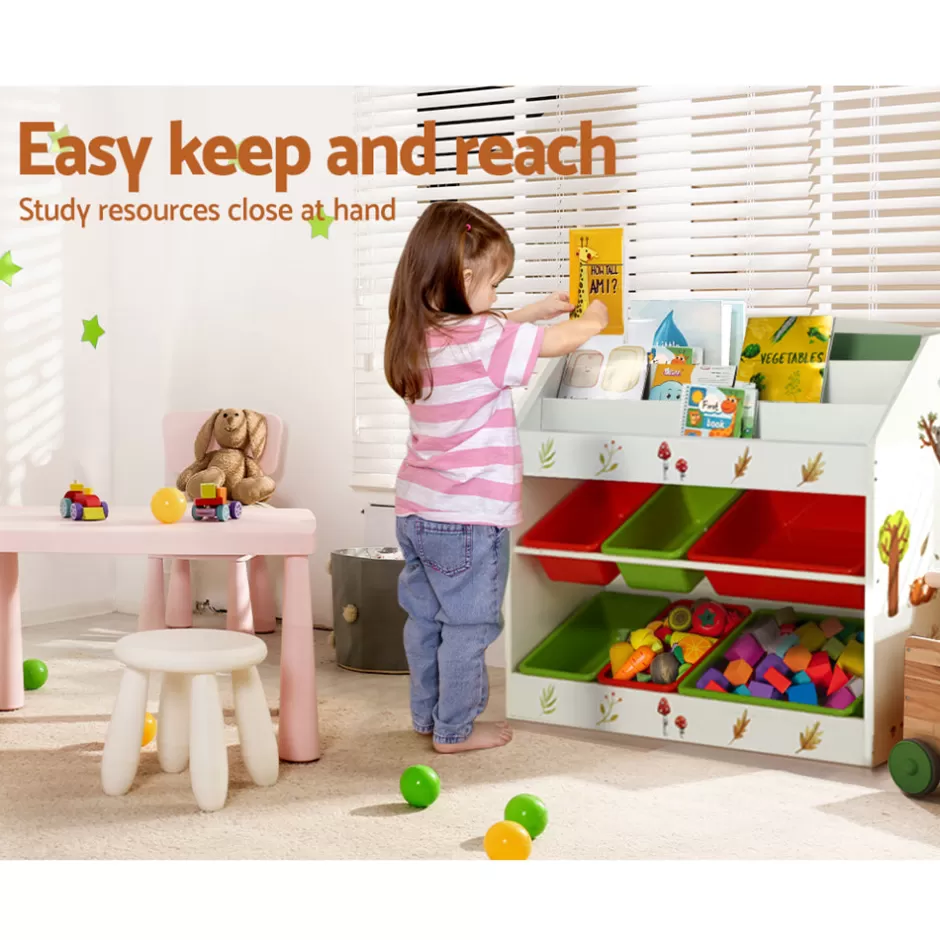 Cheap Baby Direct Keezi Kids Bookshelf Toy Box Organiser Children 6 Bins Display Shelf Storage Box