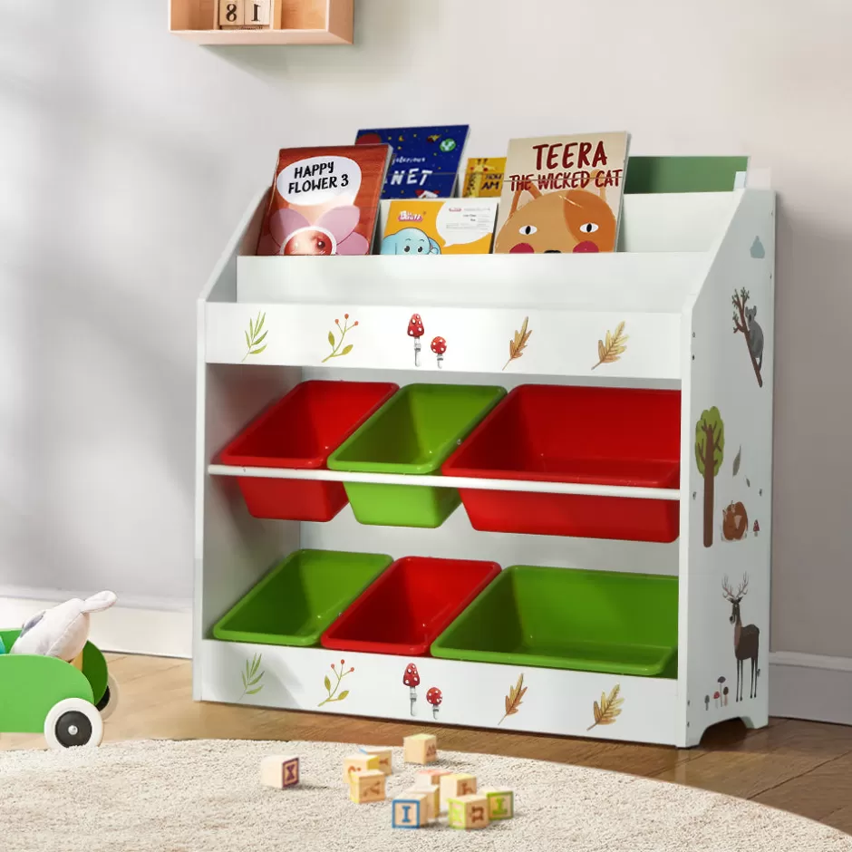 Cheap Baby Direct Keezi Kids Bookshelf Toy Box Organiser Children 6 Bins Display Shelf Storage Box