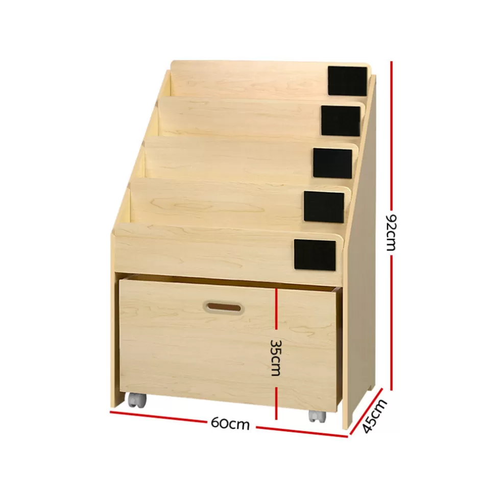 Cheap Baby Direct Keezi Kids Natural Wood Bookshelf Storage Organiser Bookcase Drawers Children