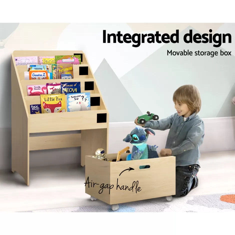 Cheap Baby Direct Keezi Kids Natural Wood Bookshelf Storage Organiser Bookcase Drawers Children
