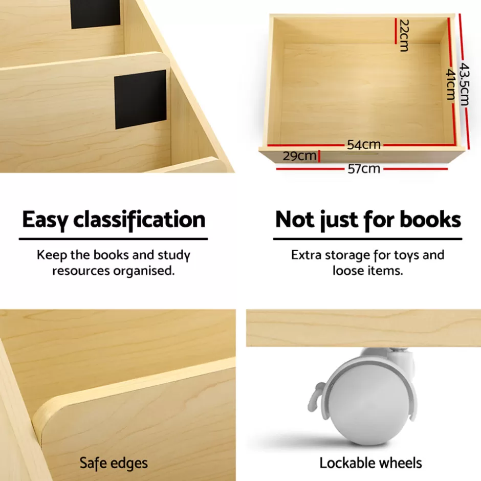 Cheap Baby Direct Keezi Kids Natural Wood Bookshelf Storage Organiser Bookcase Drawers Children