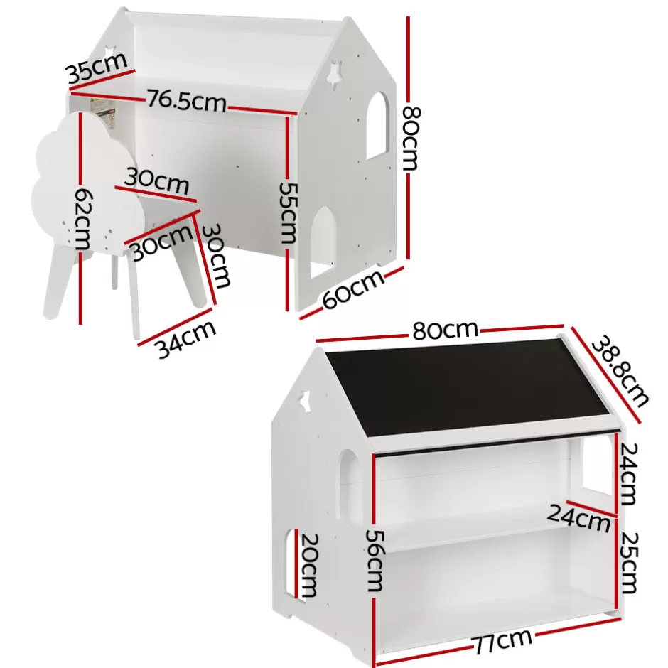 Online Baby Direct Keezi Kids Table and Chairs Set Activity Chalkboard Play Study Toys Storage Desk