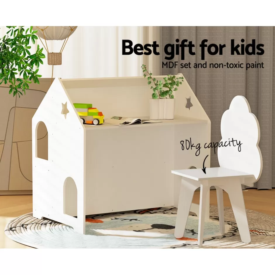 Online Baby Direct Keezi Kids Table and Chairs Set Activity Chalkboard Play Study Toys Storage Desk