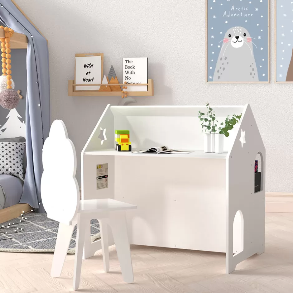 Online Baby Direct Keezi Kids Table and Chairs Set Activity Chalkboard Play Study Toys Storage Desk
