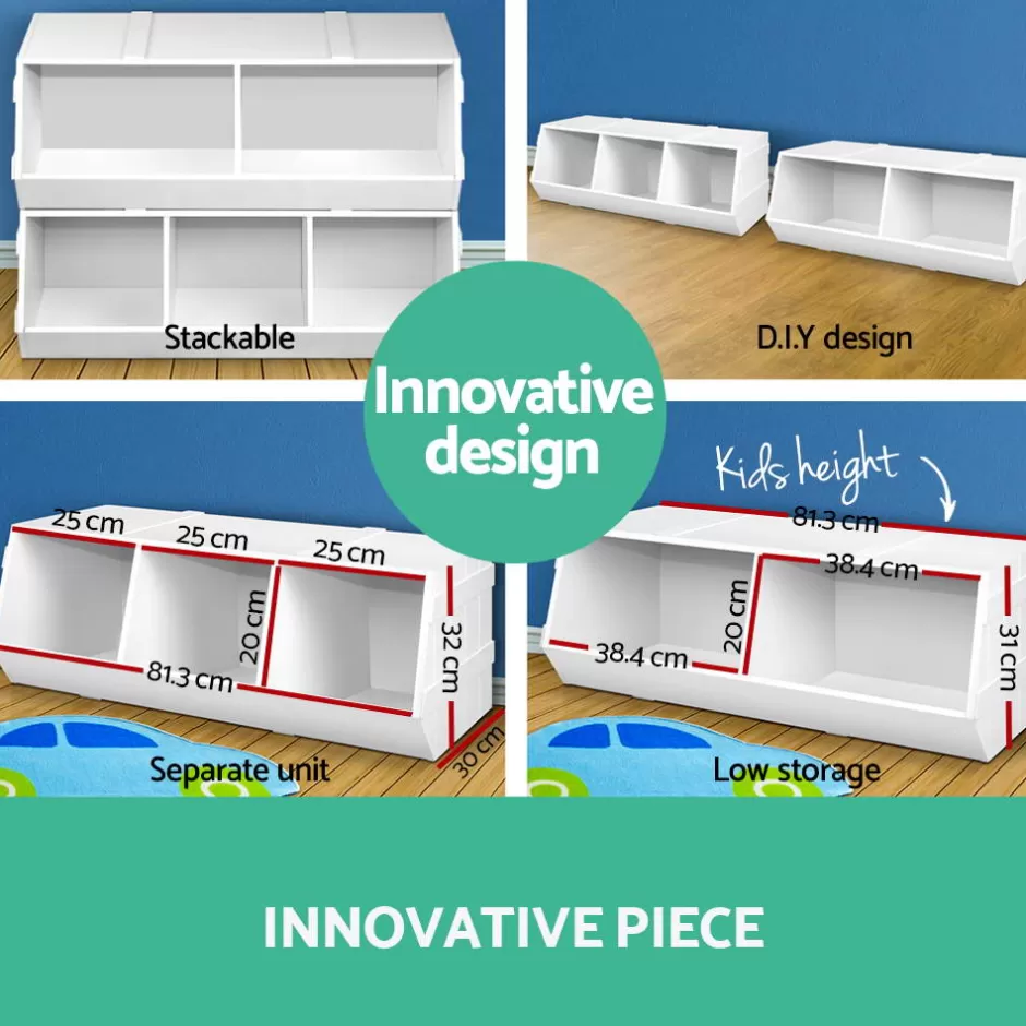 New Baby Direct Keezi Kids Toy Box Stackable Bookshelf Storage Organiser Bookcase Shelf
