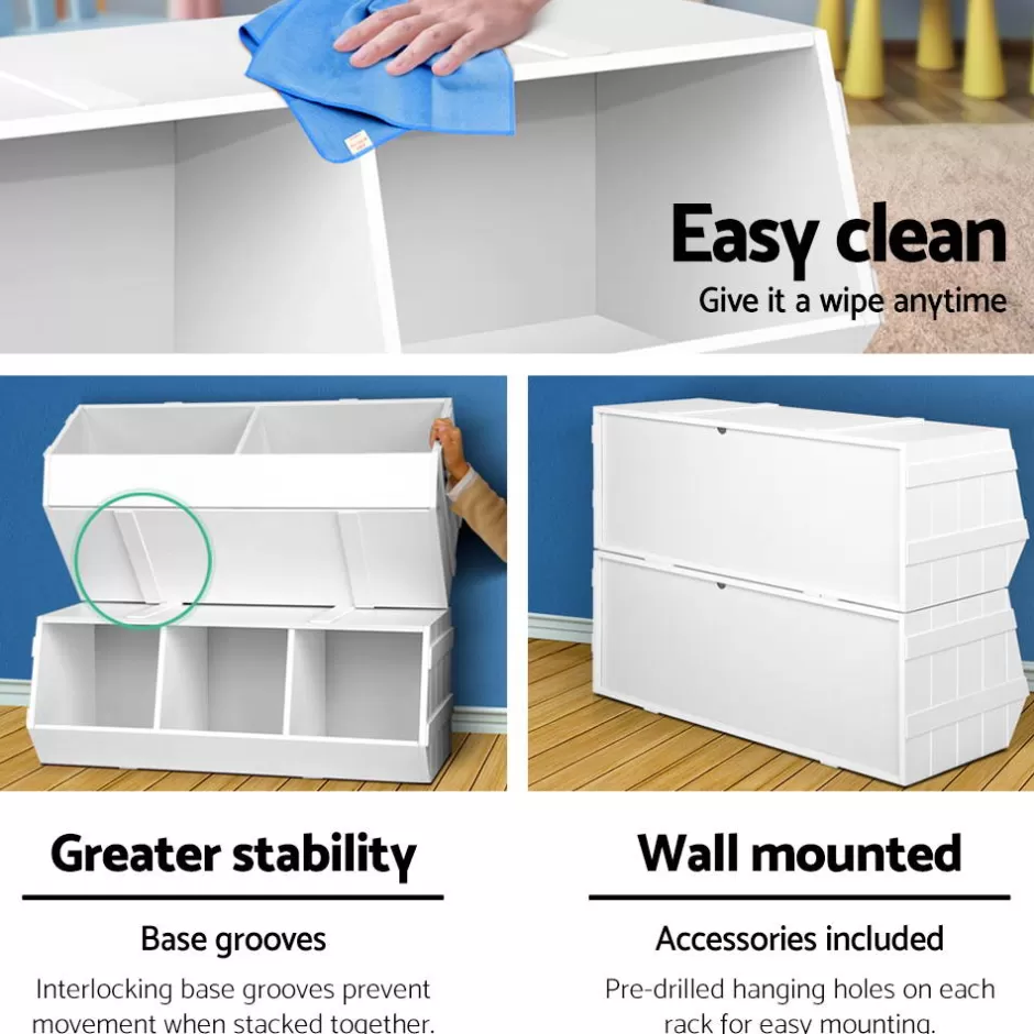 New Baby Direct Keezi Kids Toy Box Stackable Bookshelf Storage Organiser Bookcase Shelf