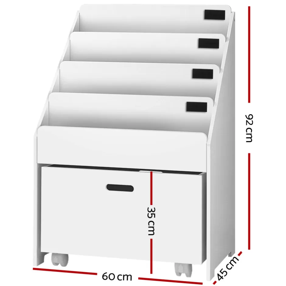 Online Baby Direct Keezi Kids White Bookshelf Storage Organiser Bookcase Drawers Children Shelf
