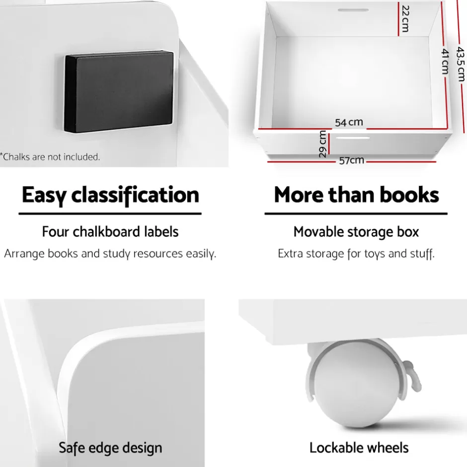 Online Baby Direct Keezi Kids White Bookshelf Storage Organiser Bookcase Drawers Children Shelf
