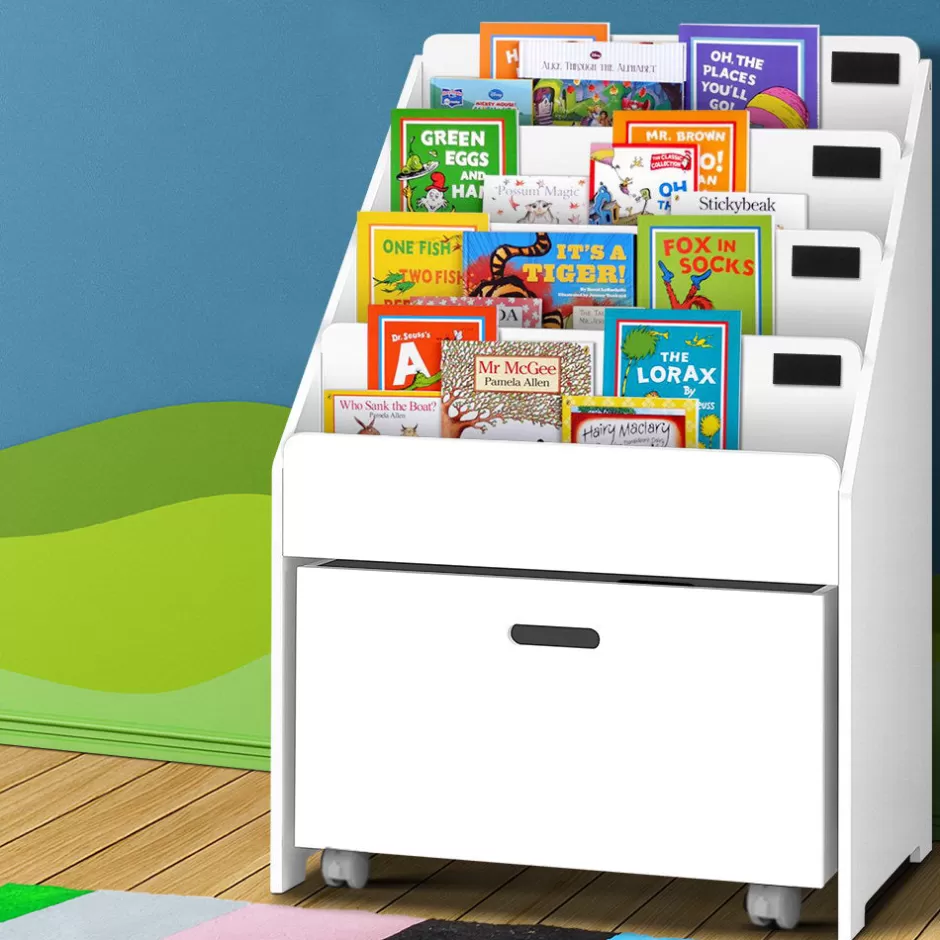 Online Baby Direct Keezi Kids White Bookshelf Storage Organiser Bookcase Drawers Children Shelf