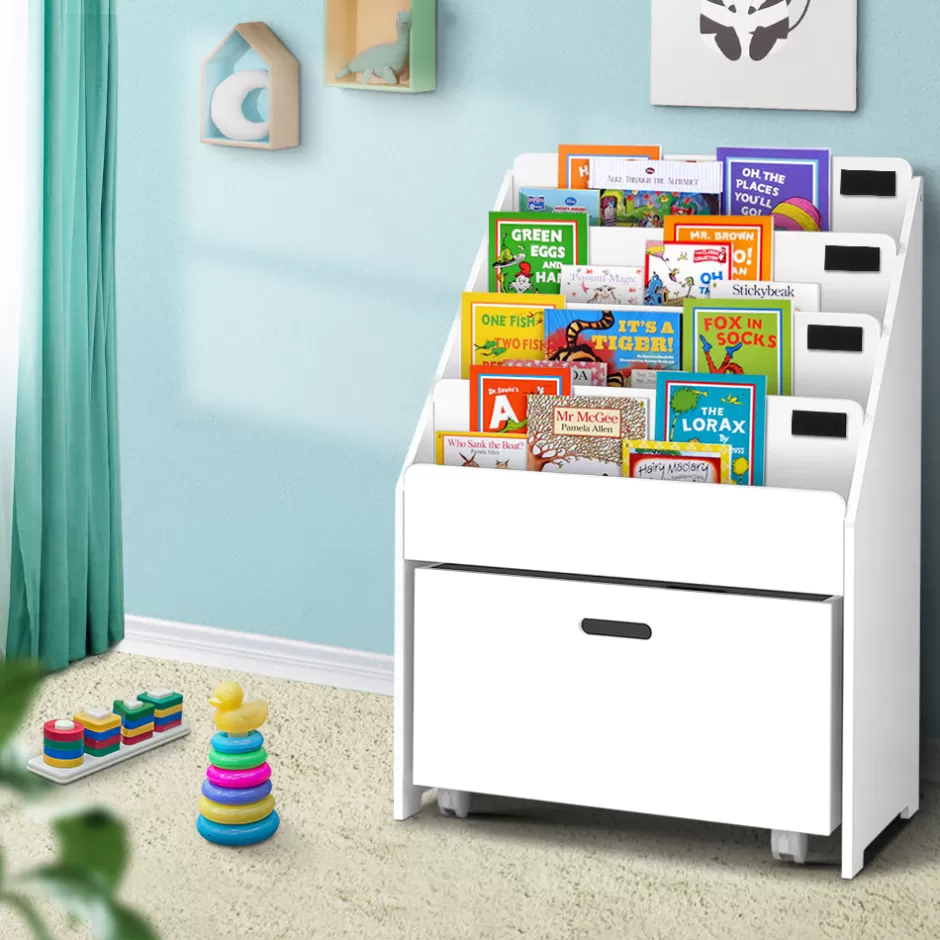 Online Baby Direct Keezi Kids White Bookshelf Storage Organiser Bookcase Drawers Children Shelf