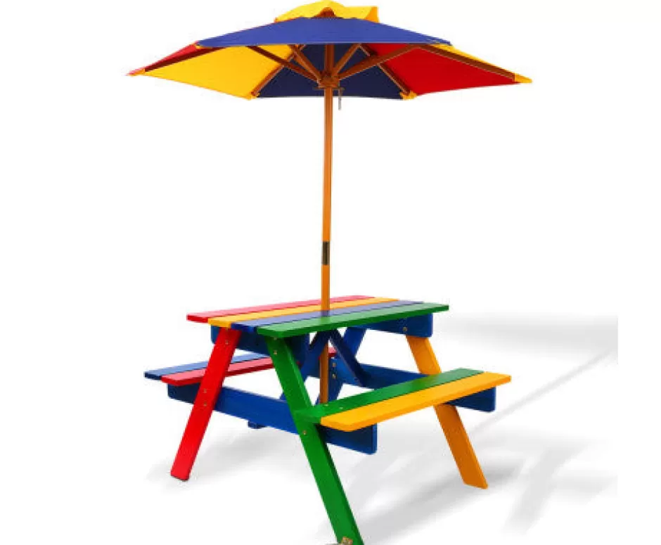 Hot Baby Direct Keezi Kids Wooden Picnic Bench with Umbrella