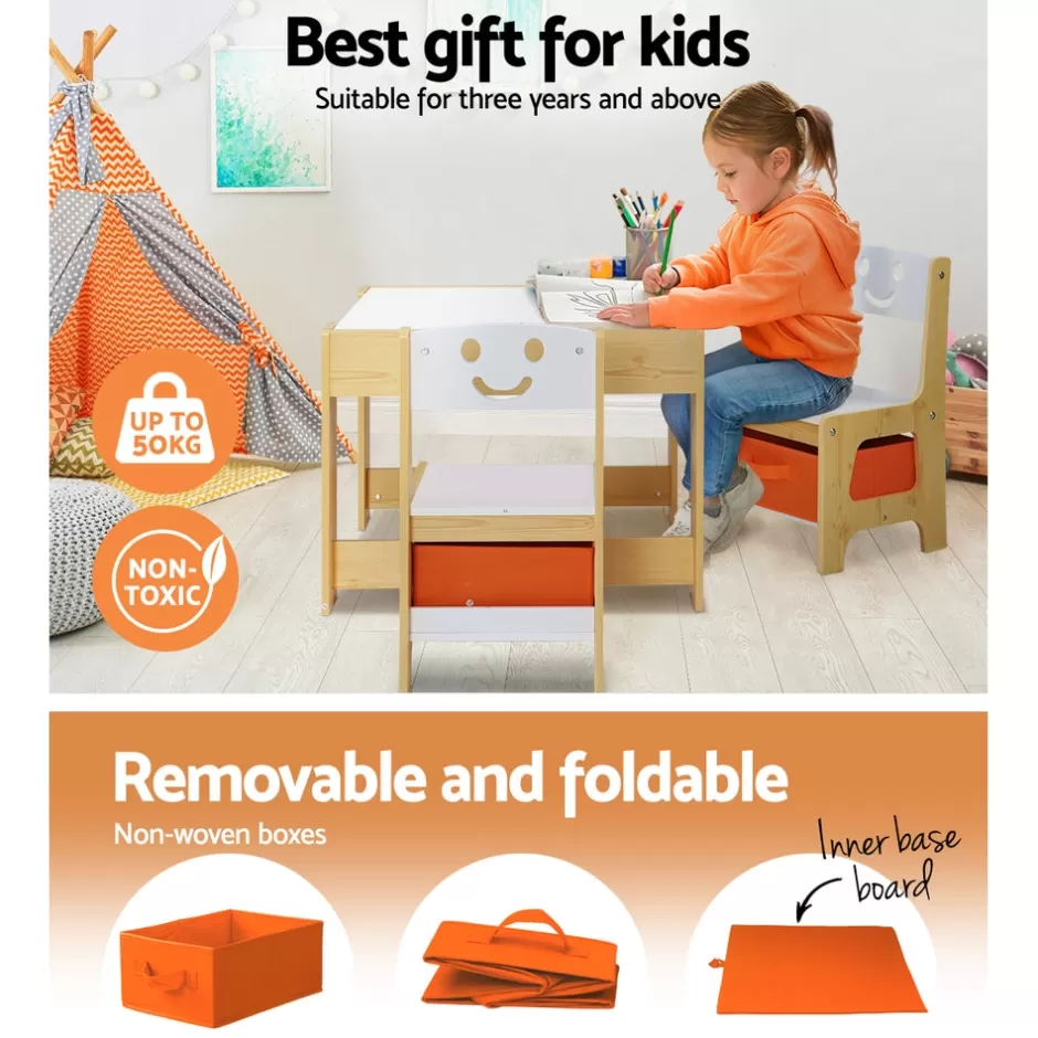 Fashion Baby Direct Keezi 3PCS Kids Table and Chairs Set Activity Chalkboard Toys Storage Box Desk