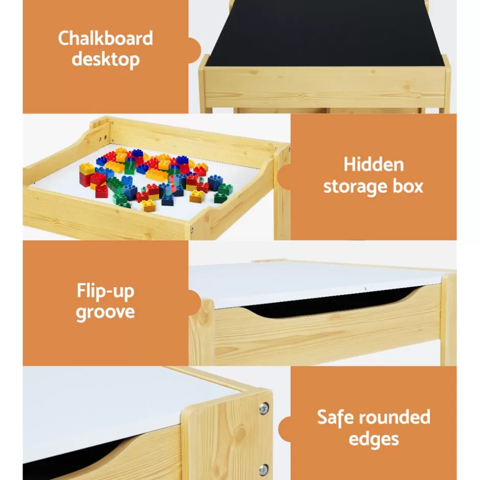 Fashion Baby Direct Keezi 3PCS Kids Table and Chairs Set Activity Chalkboard Toys Storage Box Desk