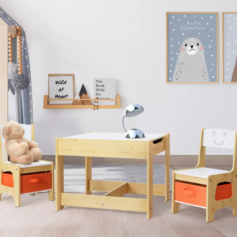 Fashion Baby Direct Keezi 3PCS Kids Table and Chairs Set Activity Chalkboard Toys Storage Box Desk