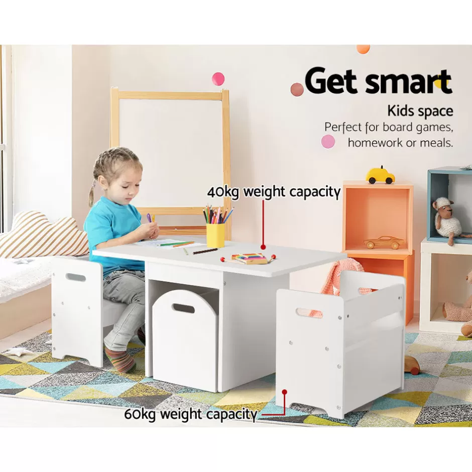 Outlet Baby Direct Keezi 3PCS Kids Table Chairs Hidden Storage Box Toy Activity Multi-function Desk