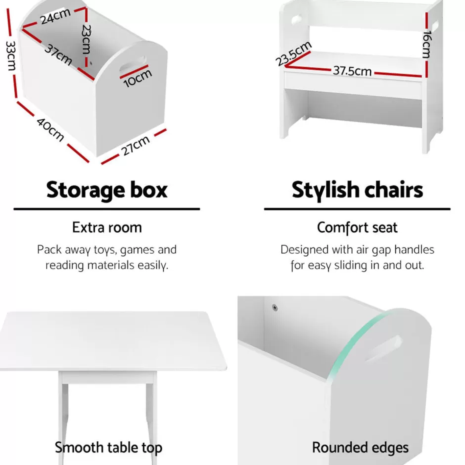 Outlet Baby Direct Keezi 3PCS Kids Table Chairs Hidden Storage Box Toy Activity Multi-function Desk