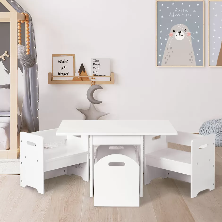 Outlet Baby Direct Keezi 3PCS Kids Table Chairs Hidden Storage Box Toy Activity Multi-function Desk