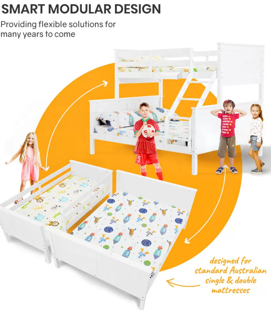 Online Baby Direct KINGSTON SLUMBER Bunk Bed Frame Modular Single White Wood Kids Double Deck Twin