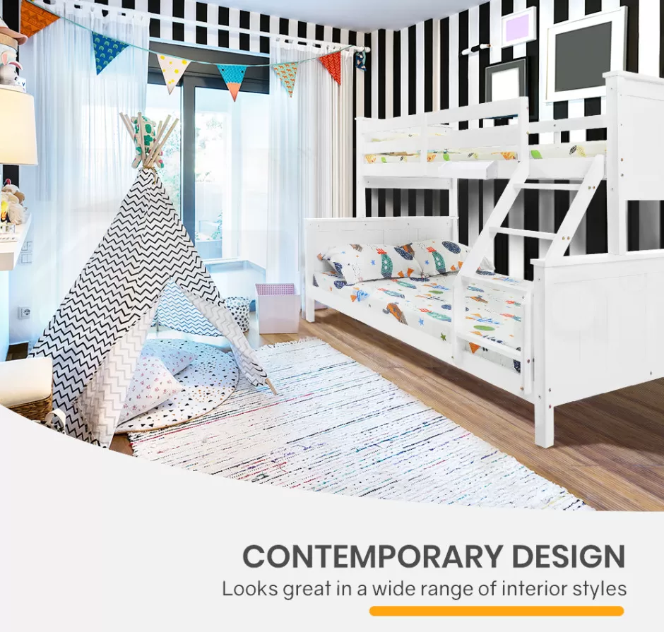 Online Baby Direct KINGSTON SLUMBER Bunk Bed Frame Modular Single White Wood Kids Double Deck Twin