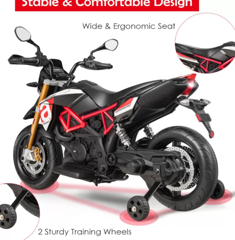 Online Baby Direct Licensed Aprilia 12V Electric Motorcycle, Battery Powered Kids Motorcycle w/ MP3 Player, LED Light, Spring Suspension, Chargeable Design, Training Wheels, Realistic Horn (Red)