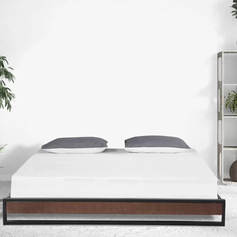 Discount Baby Direct Milano Decor Sorrento Metal Wood Bed Frame Mattress Base Platform Modern Black - King Single - Black