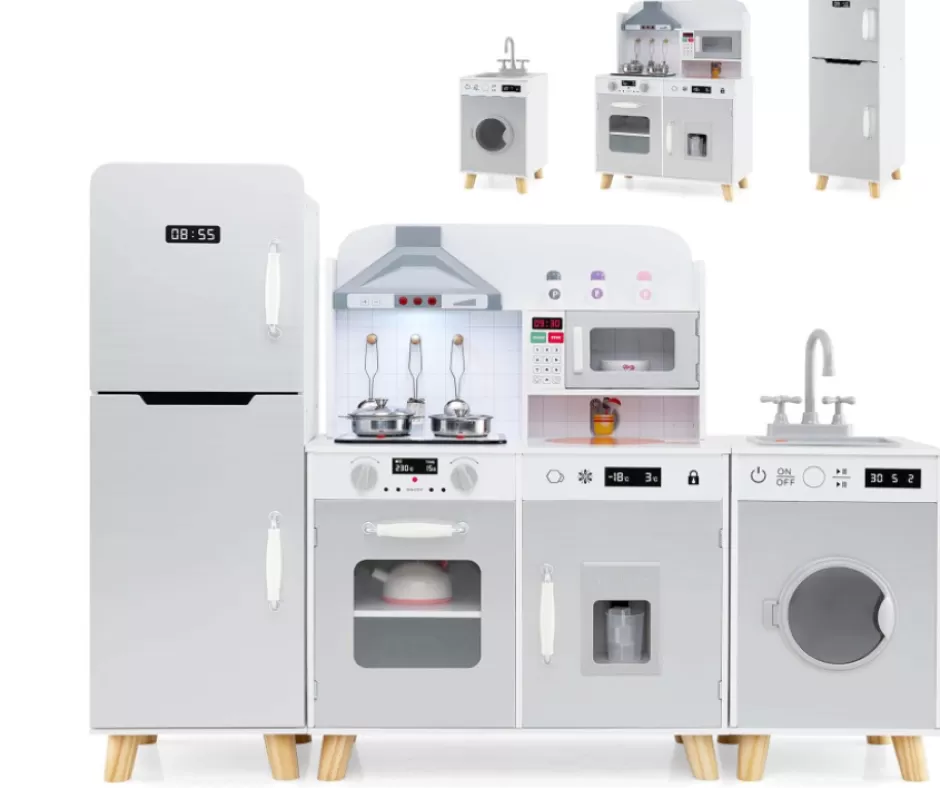 Cheap Baby Direct Modular Kids Kitchen Playset with Range Hood and Washing Machine