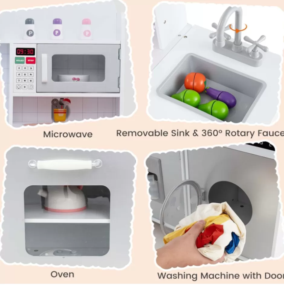 Cheap Baby Direct Modular Kids Kitchen Playset with Range Hood and Washing Machine