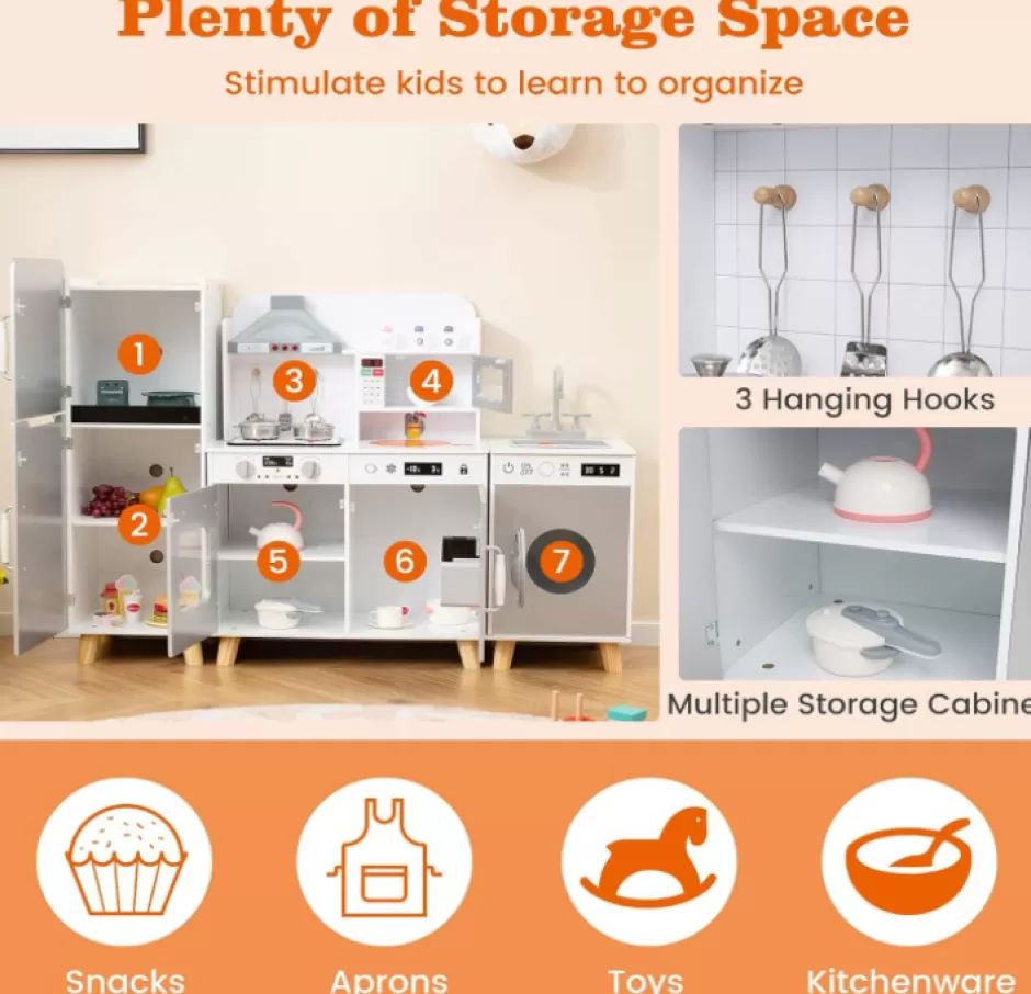 Cheap Baby Direct Modular Kids Kitchen Playset with Range Hood and Washing Machine