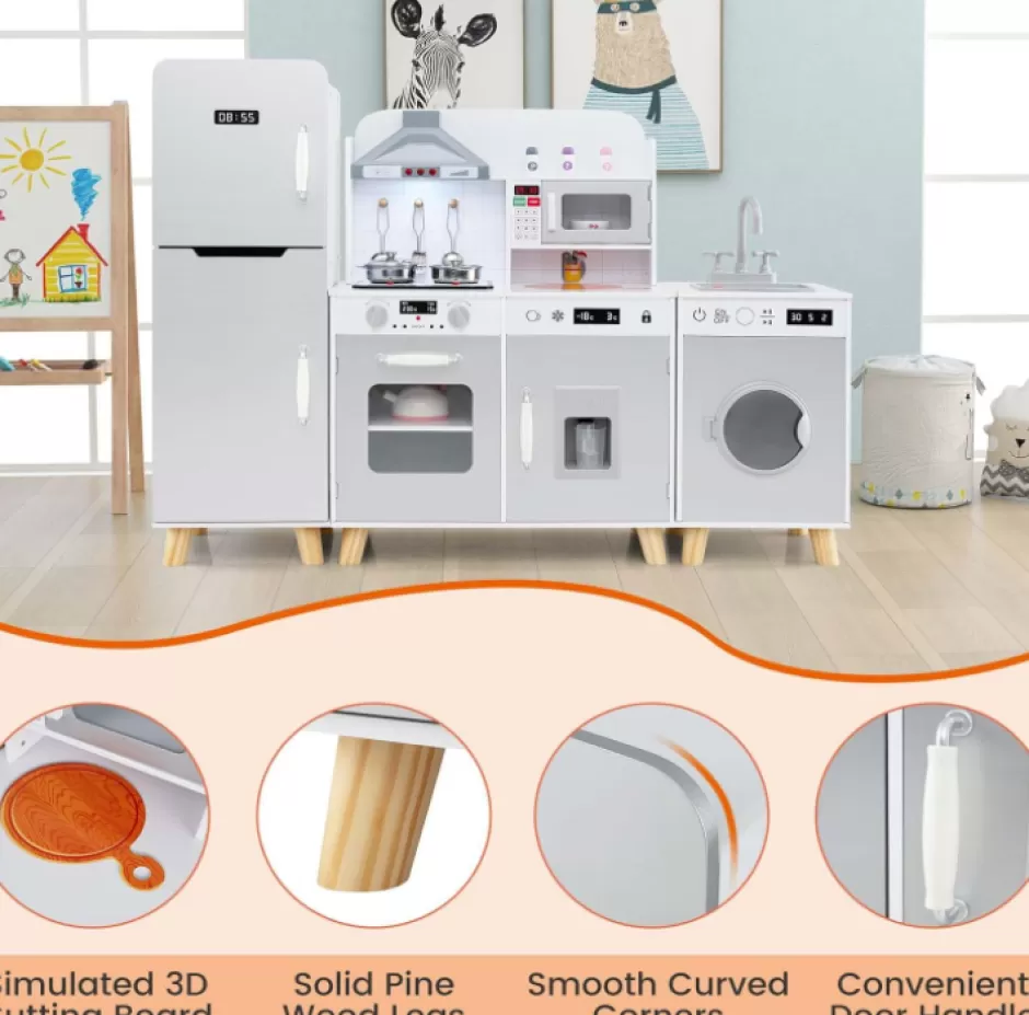 Cheap Baby Direct Modular Kids Kitchen Playset with Range Hood and Washing Machine
