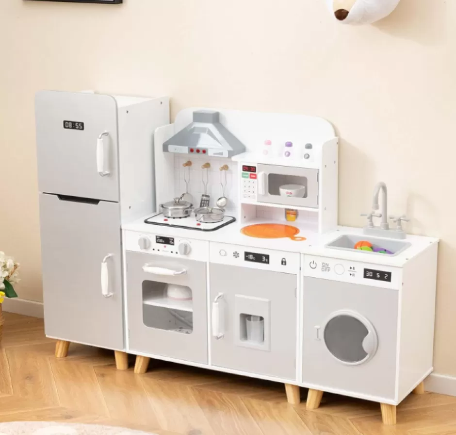 Cheap Baby Direct Modular Kids Kitchen Playset with Range Hood and Washing Machine