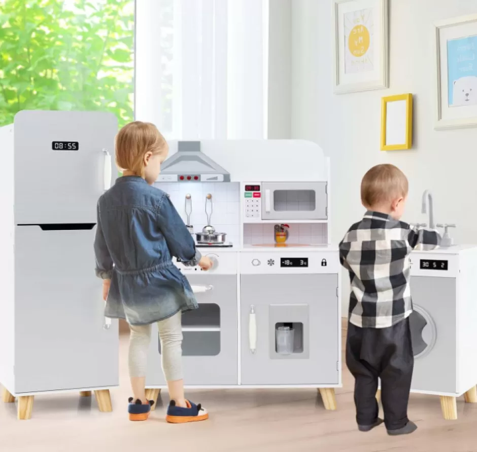 Cheap Baby Direct Modular Kids Kitchen Playset with Range Hood and Washing Machine