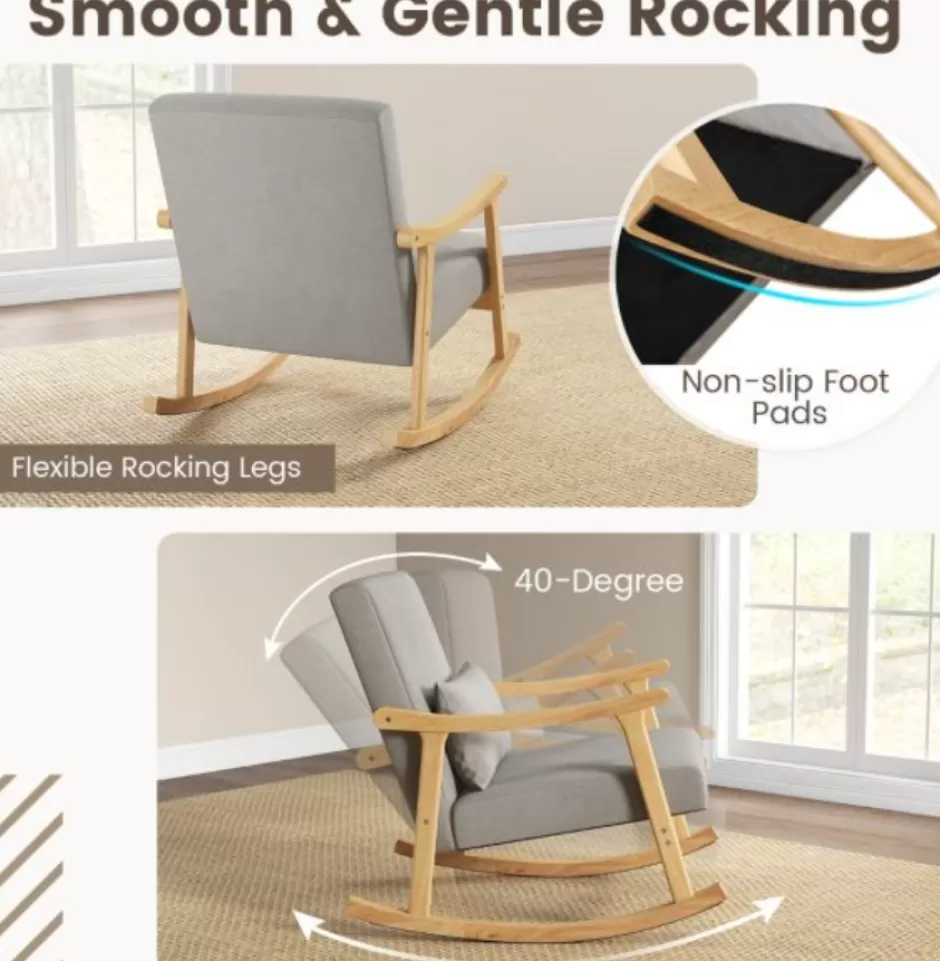 Cheap Baby Direct Nursery Rocking Accent Chair with Lumber Pillow and Padded Seat