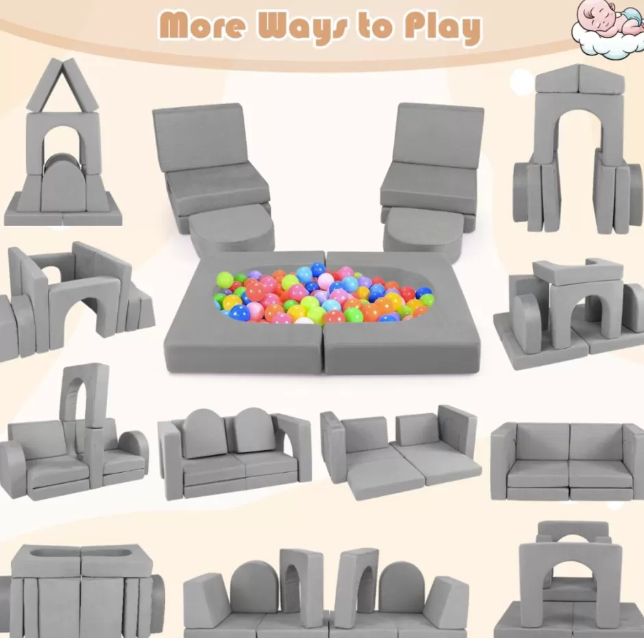Sale Baby Direct 8-Piece Modular Kids Sofa Play Couch Climb Playset with Covers