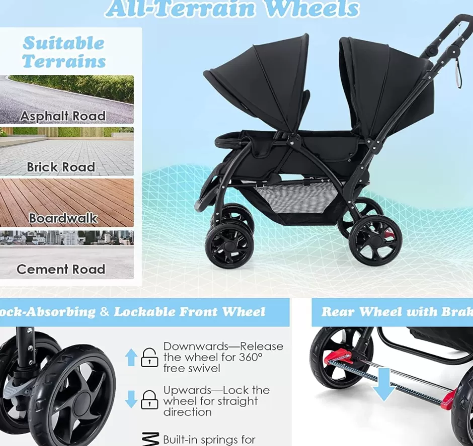Cheap Baby Direct Rever Baby  Foldable Tandem Stroller, Double Seat Baby Pram Stroller