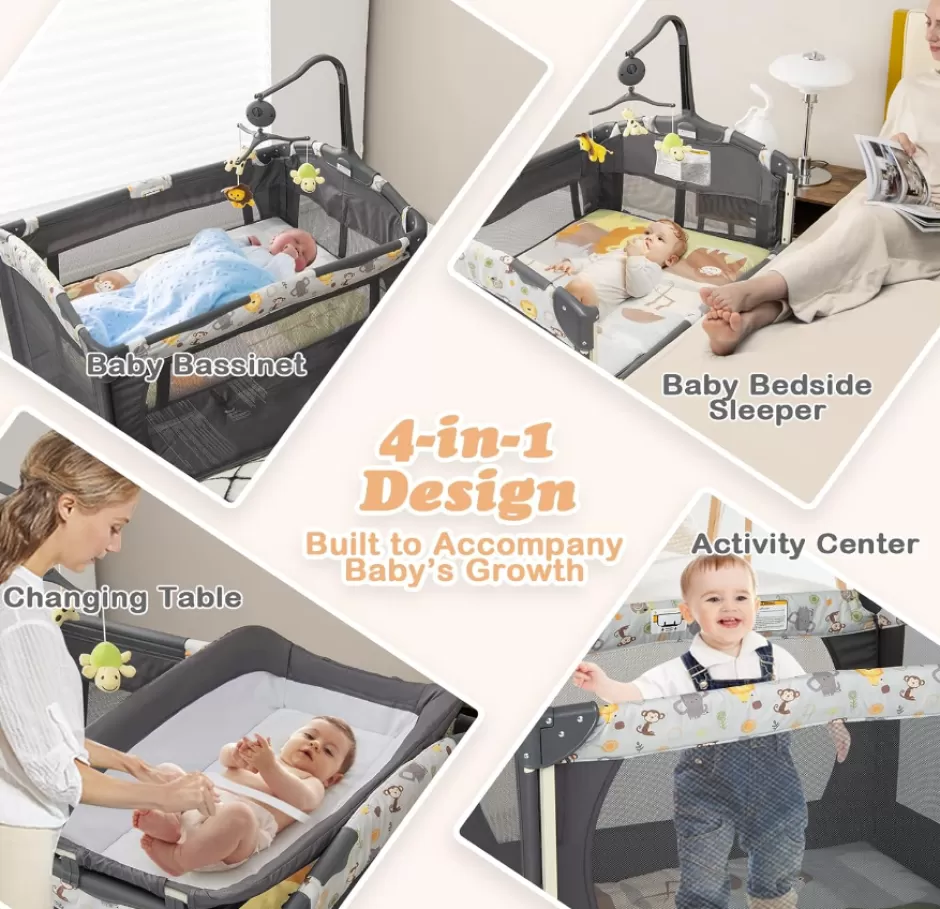 Online Baby Direct Rever Bebe 4 in 1 Baby Portacot, Co sleeper bassinet with changing station