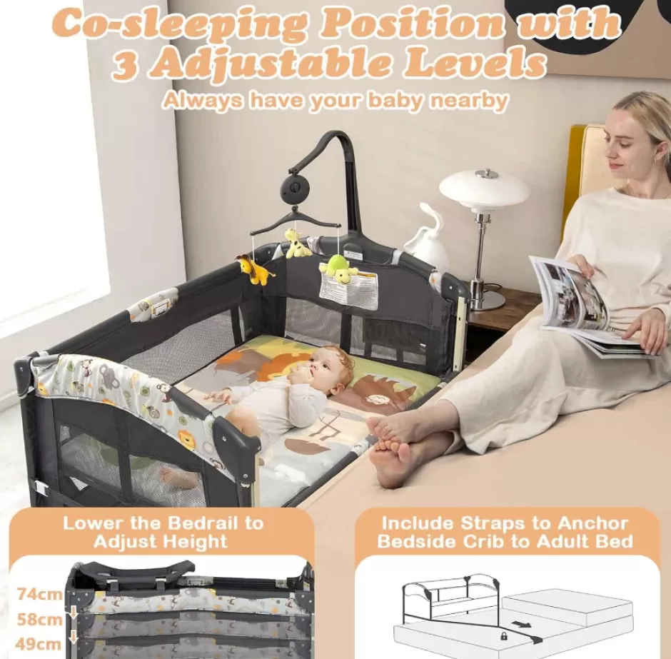 Online Baby Direct Rever Bebe 4 in 1 Baby Portacot, Co sleeper bassinet with changing station
