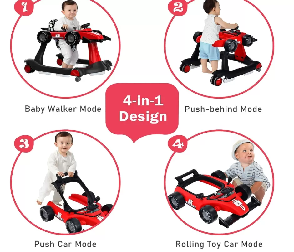 Hot Baby Direct Rever Bebe 4 in 1 Car Race Foldable Activity Baby Walker With Music