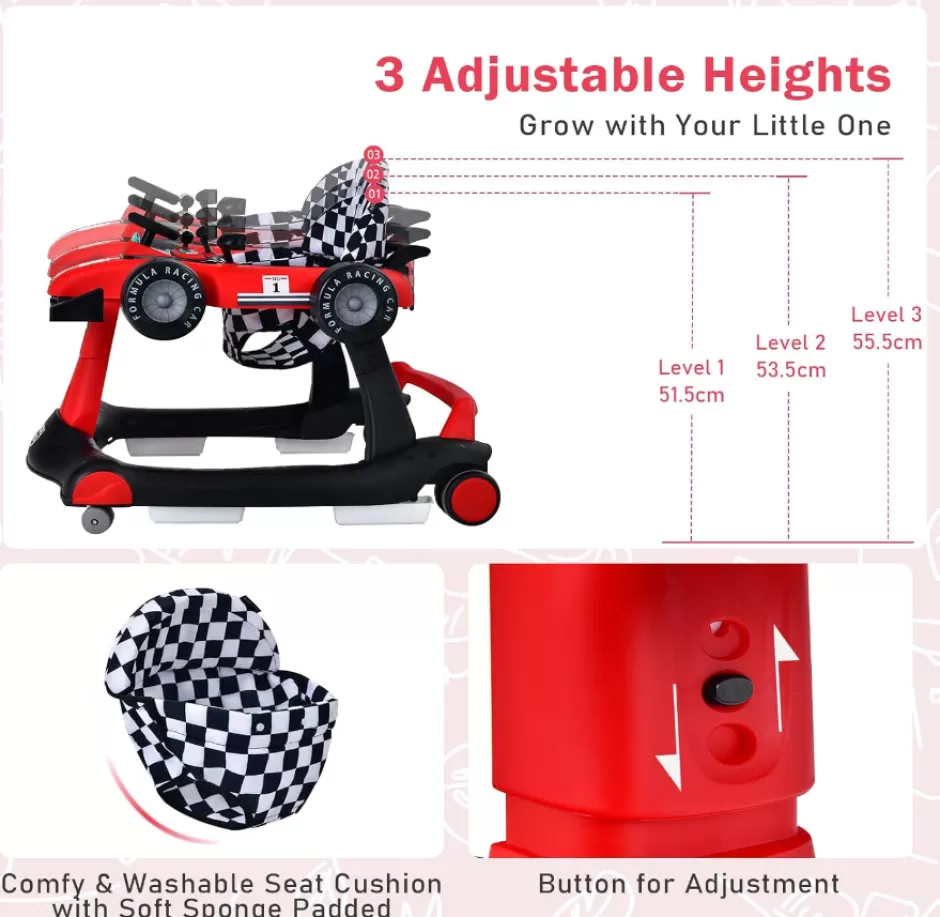 Hot Baby Direct Rever Bebe 4 in 1 Car Race Foldable Activity Baby Walker With Music