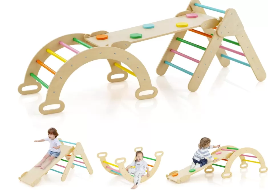 Flash Sale Baby Direct Rever Bebe 5 in 1 Kids Triangle Climbing Toys Set Natural