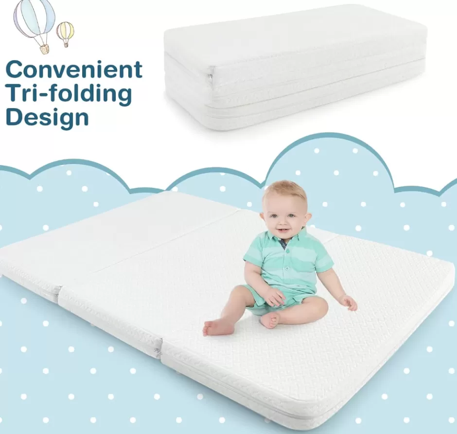 Online Baby Direct Rever Bebe Folding Baby Cot Mattresses, 97 x 68 x 5cm Dual-Sided Foam Crib Mattresses