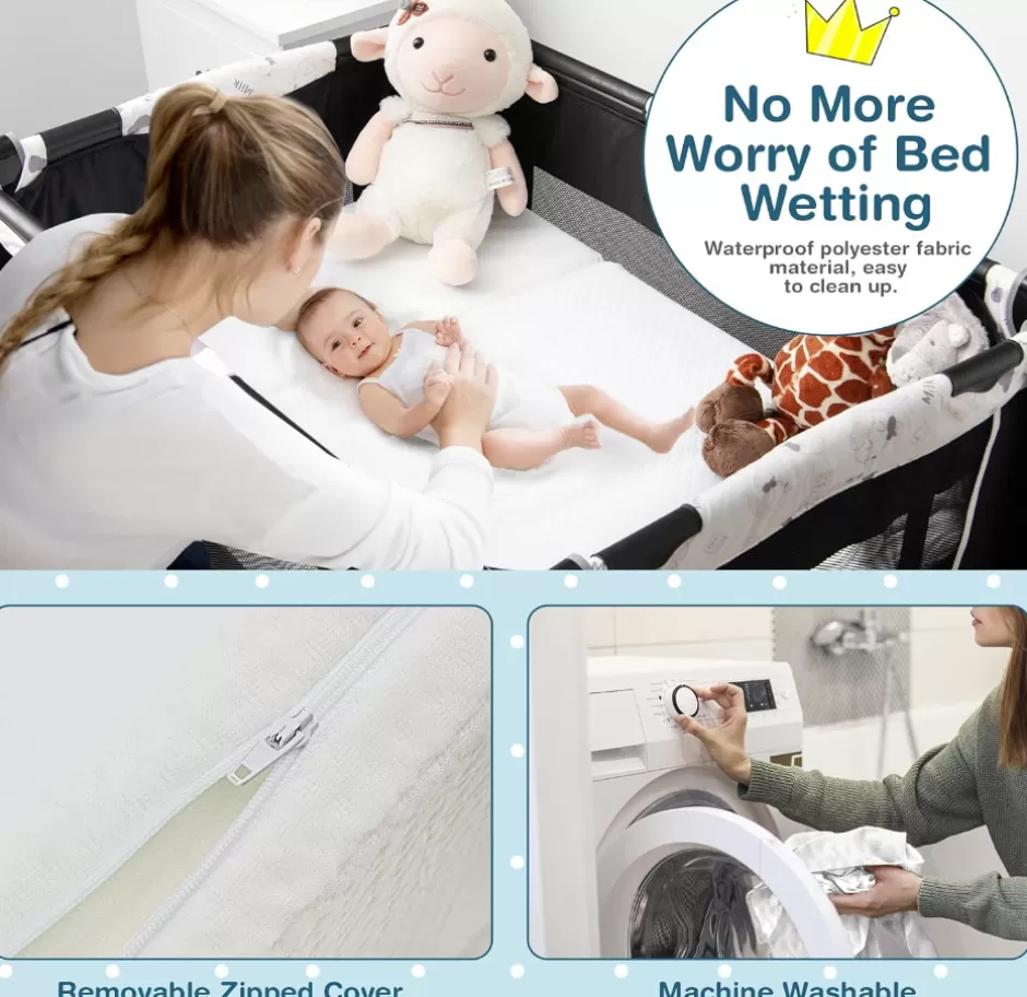 Online Baby Direct Rever Bebe Folding Baby Cot Mattresses, 97 x 68 x 5cm Dual-Sided Foam Crib Mattresses