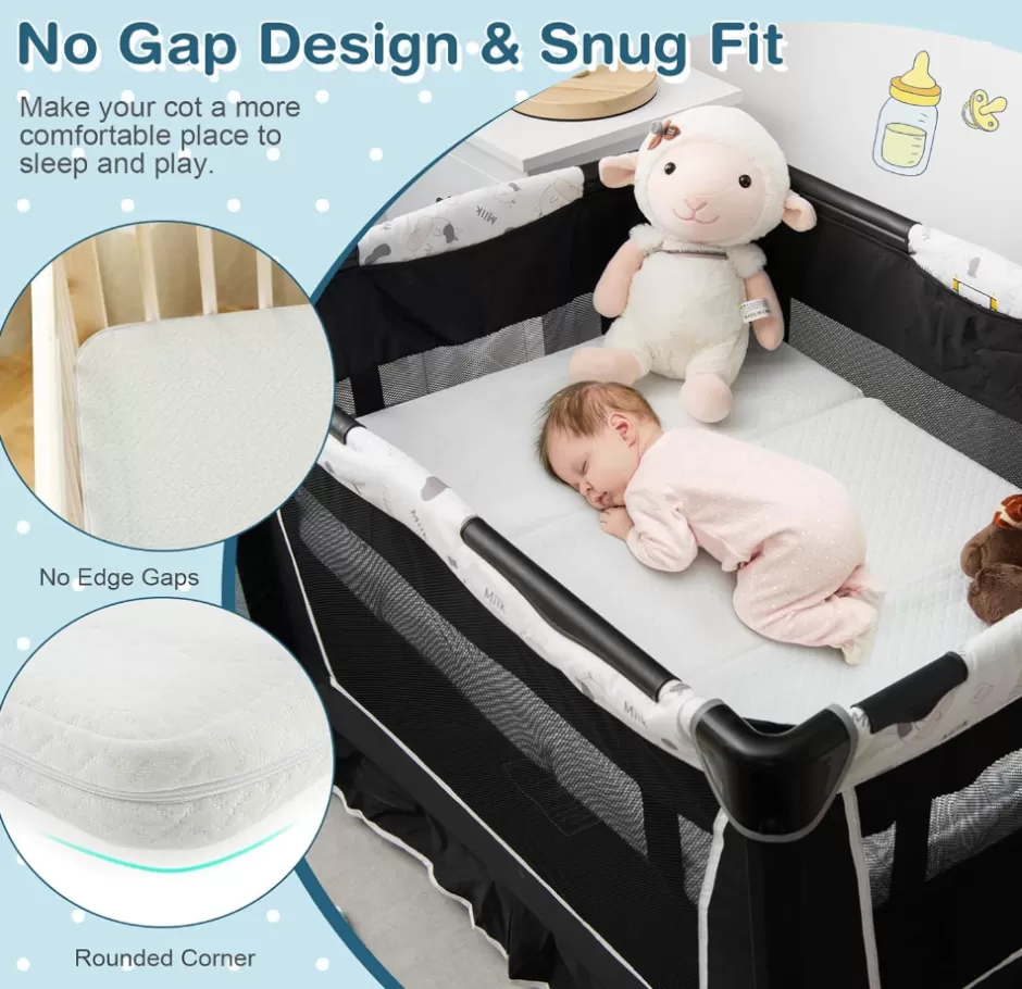 Online Baby Direct Rever Bebe Folding Baby Cot Mattresses, 97 x 68 x 5cm Dual-Sided Foam Crib Mattresses