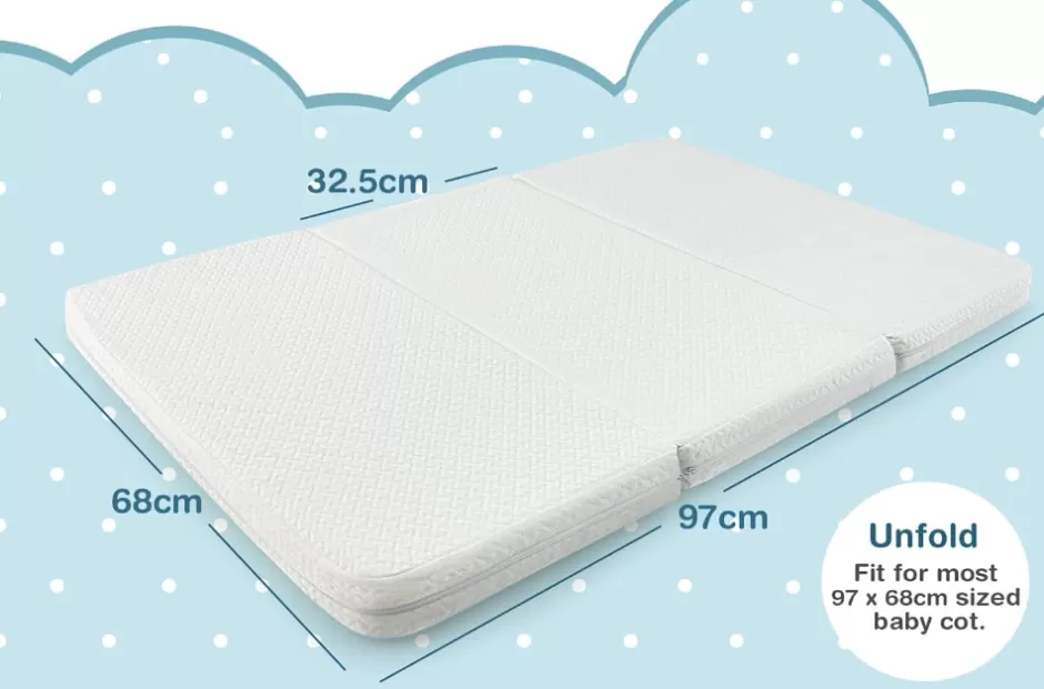Online Baby Direct Rever Bebe Folding Baby Cot Mattresses, 97 x 68 x 5cm Dual-Sided Foam Crib Mattresses