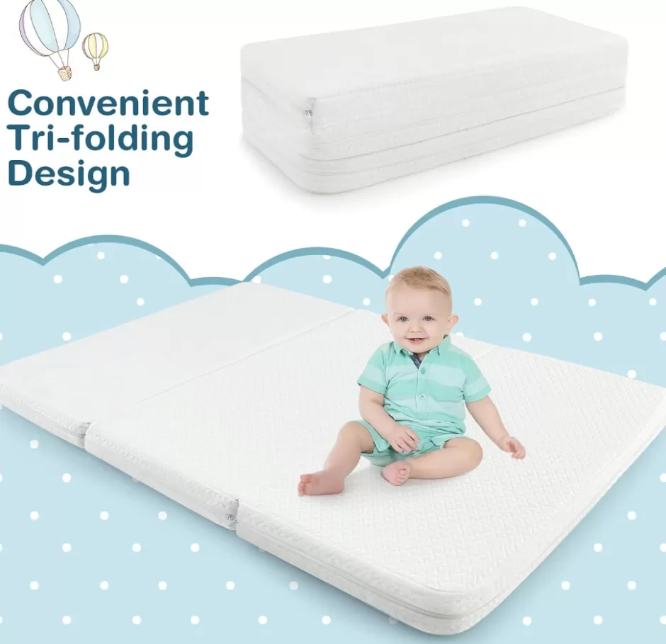 Cheap Baby Direct Rever Bebe Folding PortaCot/Travel cot Mattresses, 97 x 68 x 5cm Dual-Sided Foam Crib Mattresses w/Carrying Bag & Removable Zippered Cover