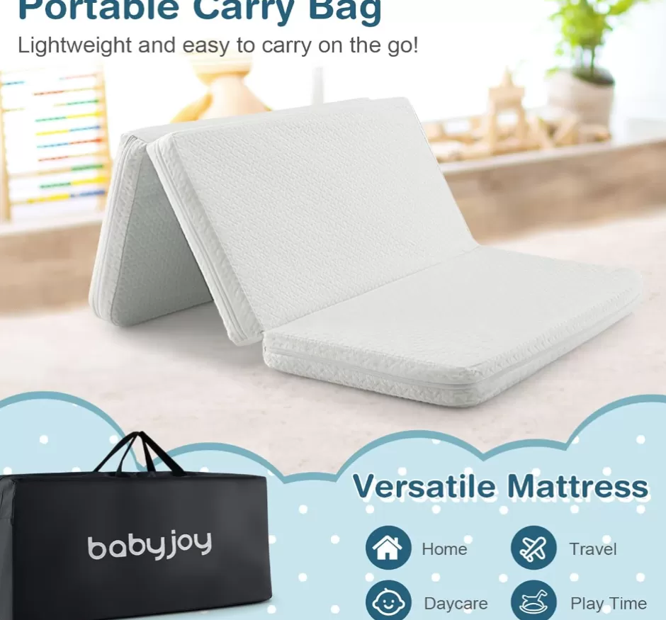 Cheap Baby Direct Rever Bebe Folding PortaCot/Travel cot Mattresses, 97 x 68 x 5cm Dual-Sided Foam Crib Mattresses w/Carrying Bag & Removable Zippered Cover