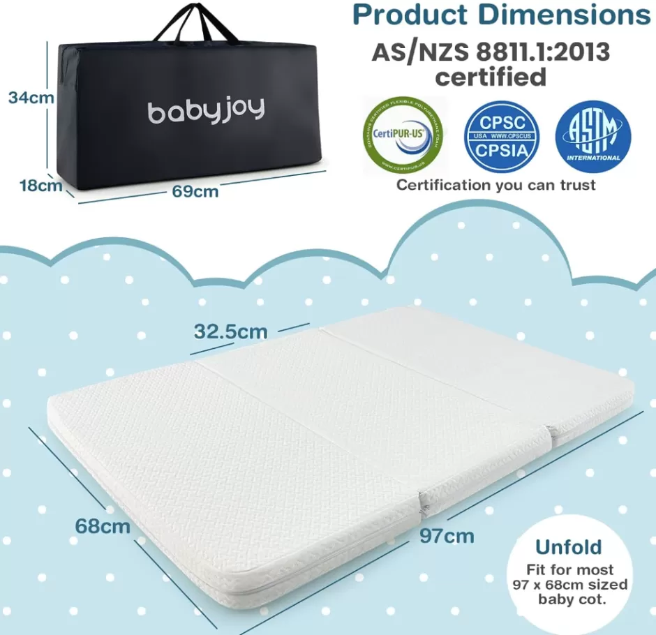 Cheap Baby Direct Rever Bebe Folding PortaCot/Travel cot Mattresses, 97 x 68 x 5cm Dual-Sided Foam Crib Mattresses w/Carrying Bag & Removable Zippered Cover