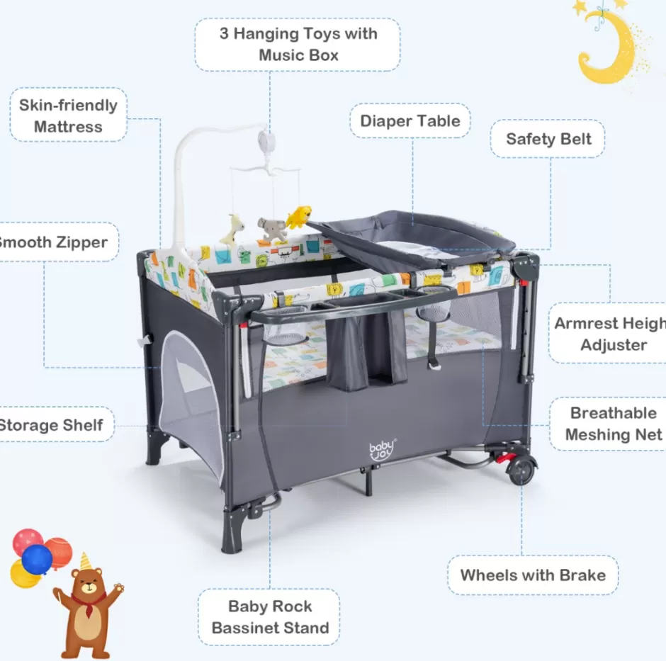 Online Baby Direct Rever Bebe 5-in-1 Adjustable Bedside Portacot/travel cot with Changing Table