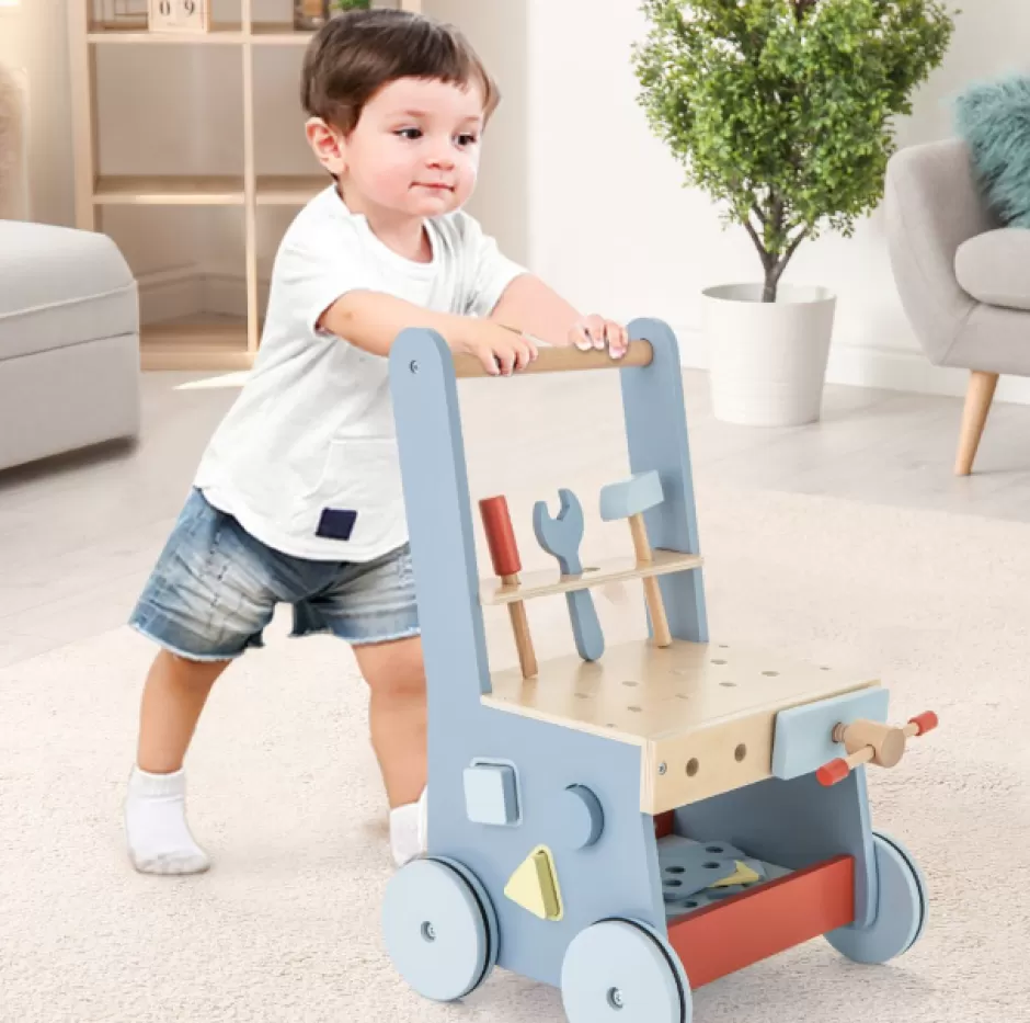 Sale Baby Direct Rever Bebe 2-in-1 Wooden Toddler Push Walker and Tool Toy with Bottom Storage