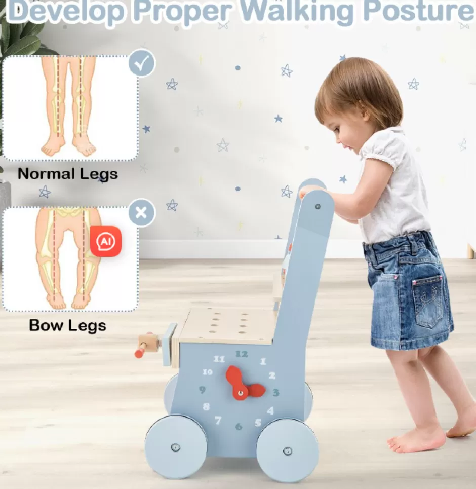 Sale Baby Direct Rever Bebe 2-in-1 Wooden Toddler Push Walker and Tool Toy with Bottom Storage